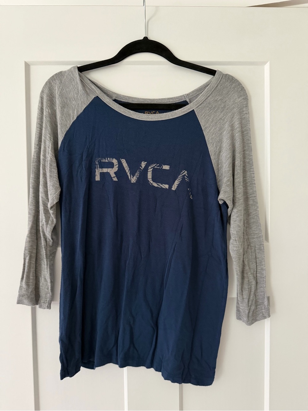 RVCA Navy and Light Gray Raglan 3/4 Sleeve Logo Tee